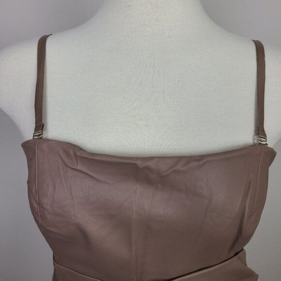 LUCY Paris Taupe Tan Faux Leather Rosette Waist Bodycon Sheath Mini Dress Large - Picture 3 of 17